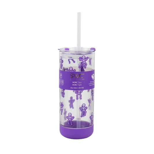 Cook With Color 20 oz Halloween Glass Water Bottle with Lid & Straw Ð Purple Skeleton Design, Non-Slip Silicone Base