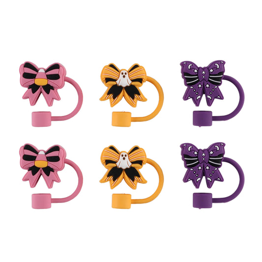 Cook With Color 6-Piece Halloween Bow Straw Toppers Ð Multicolor Drink Covers, Dishwasher Safe